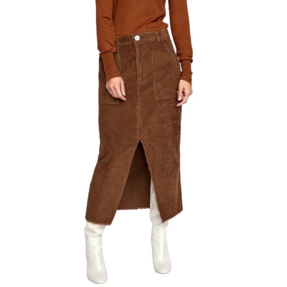 Zara Brown Zw Premium Worker Corduroy Skirt